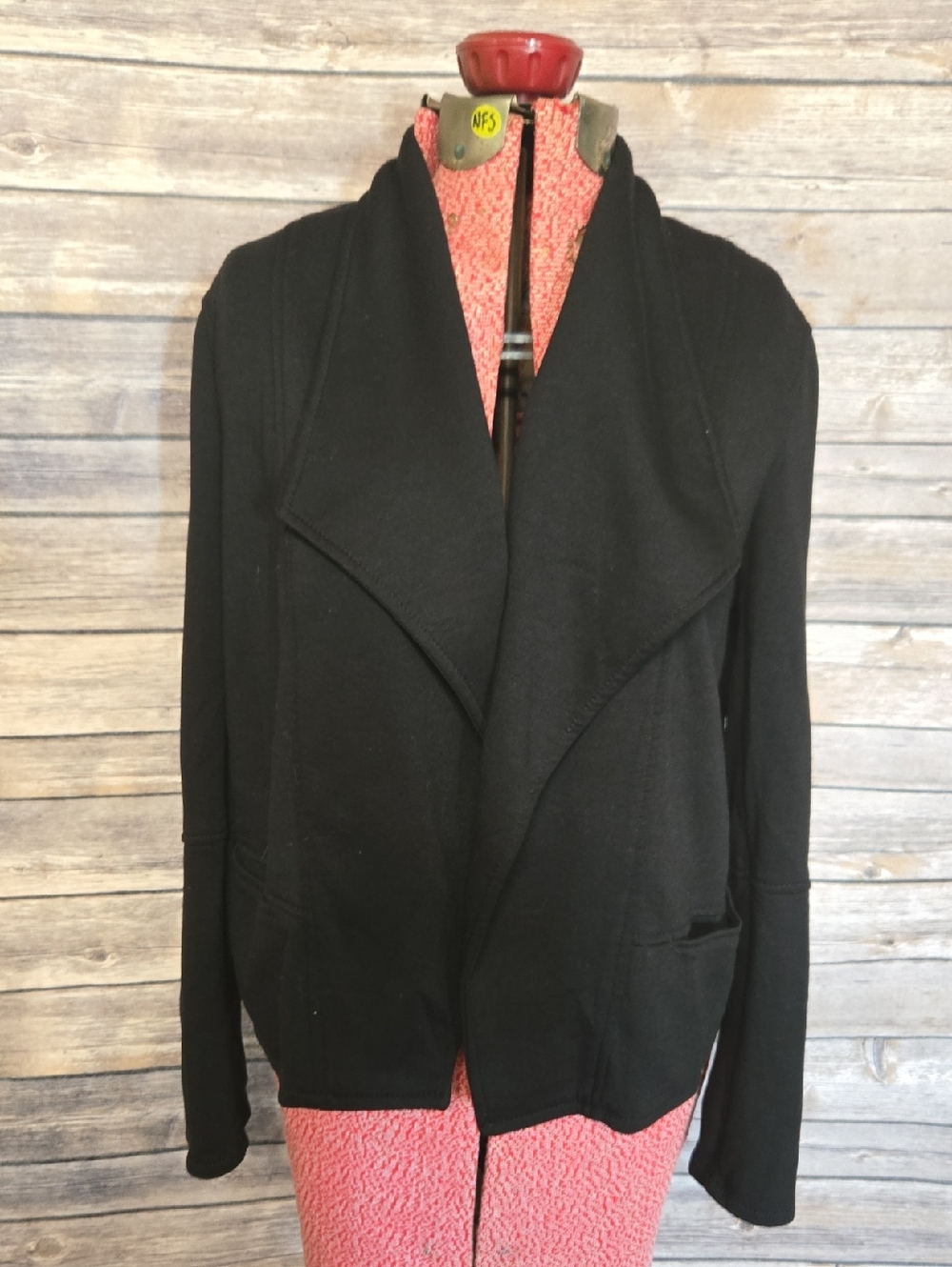 Max Studio Black Open Front Draped Cardigan